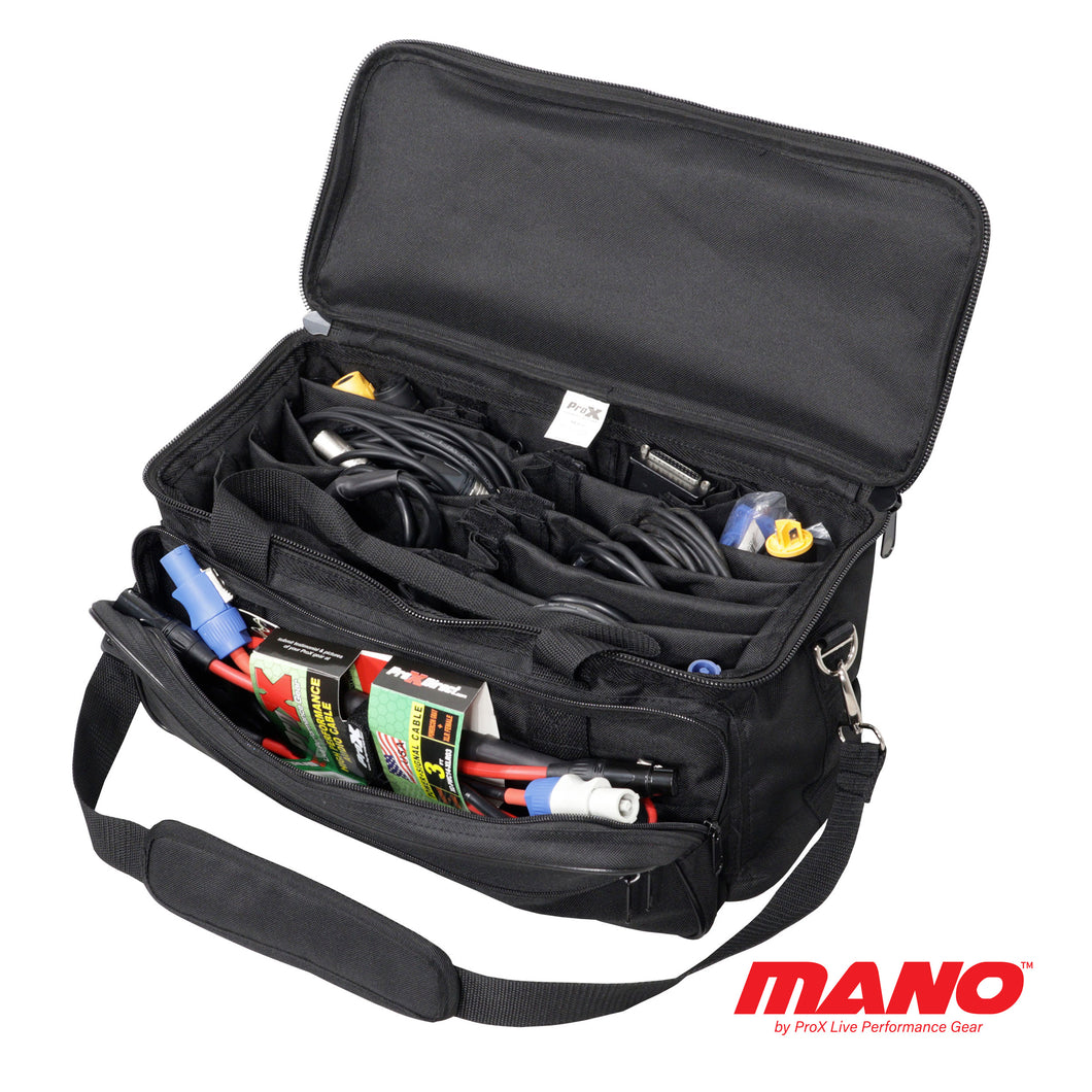 MANO™ Utility Carry Hand Bag Organizer with Dividers For Cables, LED Lighting, Tools, Mics, and Accessories.