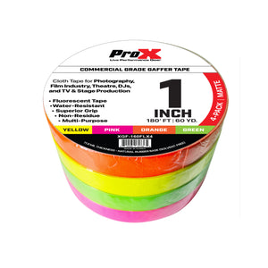 4-Pack 1 Inch 180FT 60YD Multi-Color Fluorescent Commercial Grade Gaffer Tape Pros Choice Non-Residue