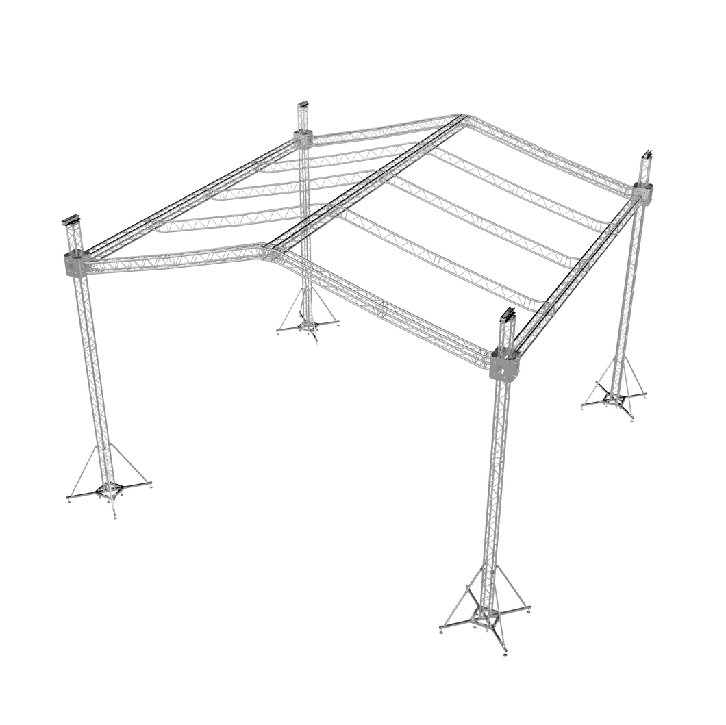 F34 Stage Roofing Truss System with Ground Support Speaker Wings and Chain Hoists – 32 x 30 x 32 Ft.